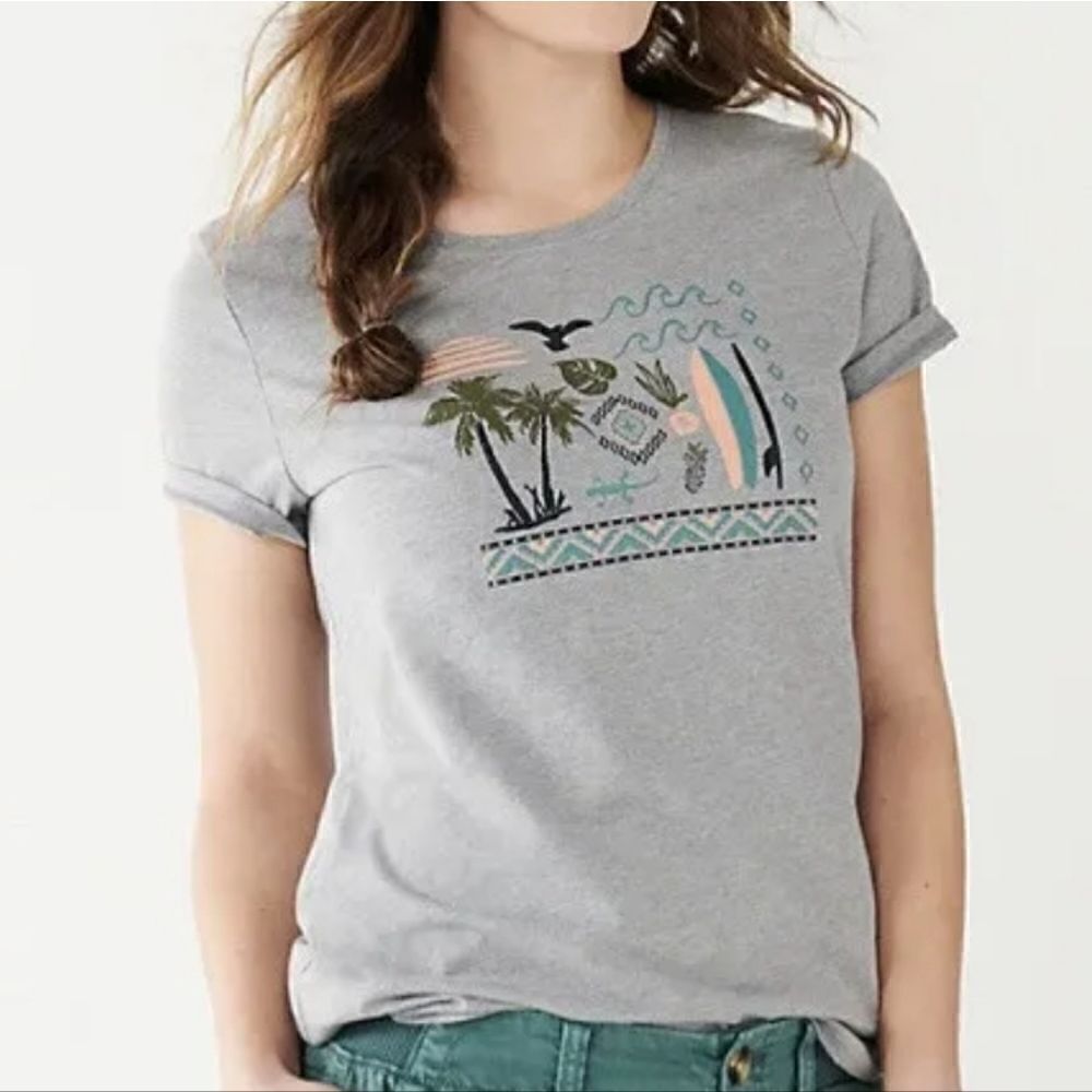 Sonoma Goods For Life® Women's Gray Graphic Short Sleeve Crewneck Pullover Top